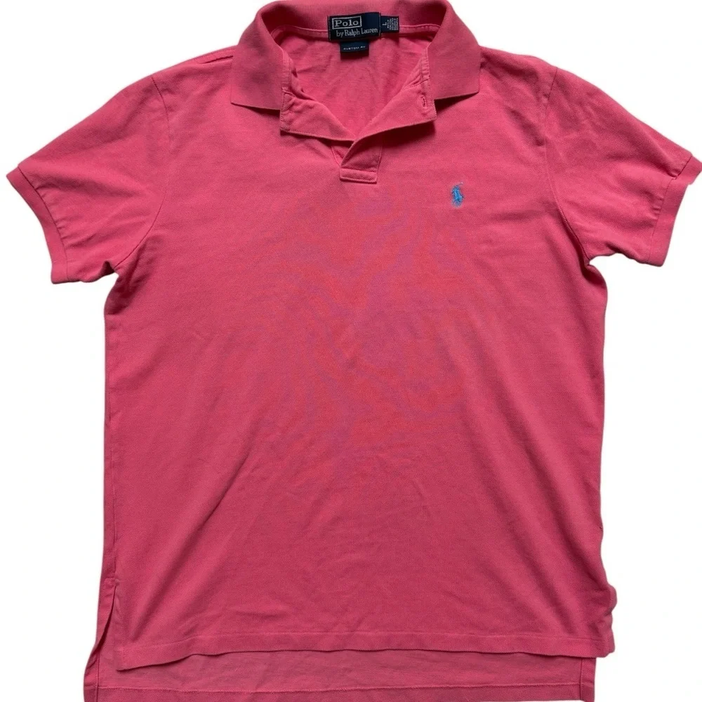 Polo Ralph Lauren Custom Fit Polo Shirt Men Large Pink Blue Pony Logo